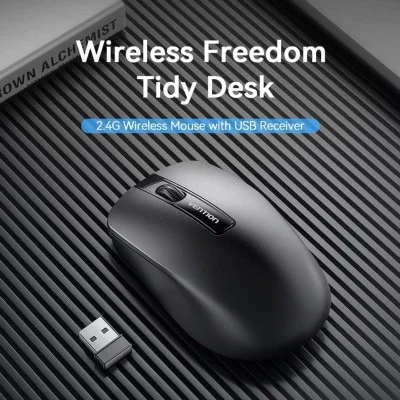 Vention 3-Button Wireless Computer Mouse with USB Receiver - Black